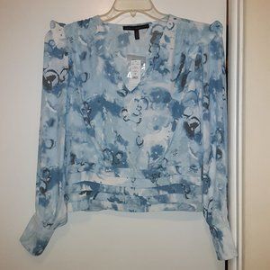 White House Black Market Ruffle Blouse - Blue Breathless Glass - Women's Size 8